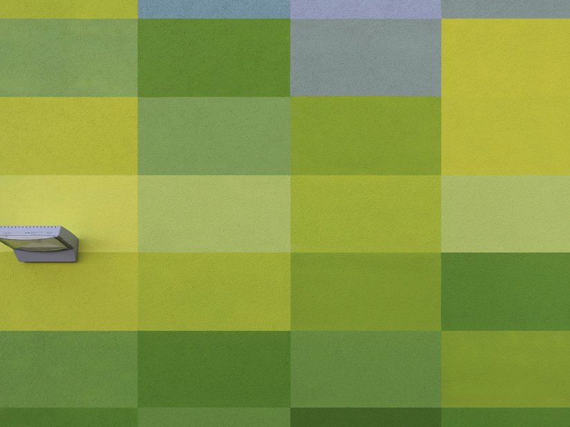 Pikselowy motyw przewodni pola rzepakowego w pełnym rozkwicie jest złożony z 3000 dużych pól kolorystycznych.